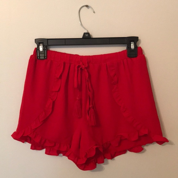 red flowy shorts